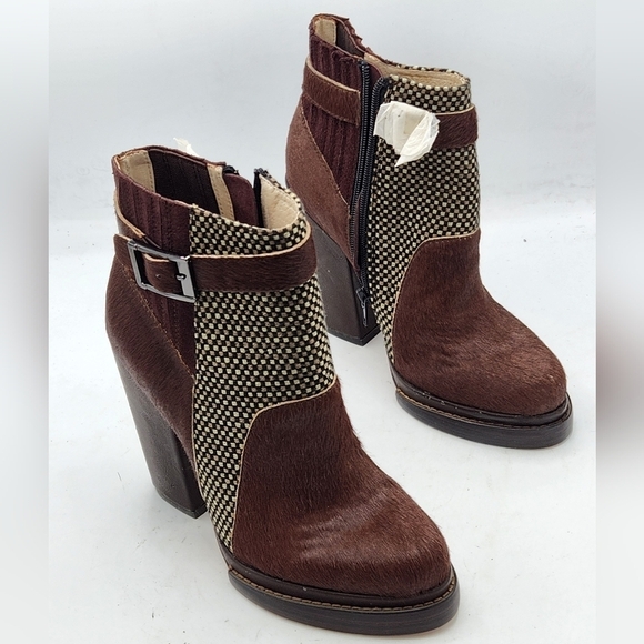 Custo Barcelona Pony-Style Calfskin Ankle Boots In Brown and Grey Size 38 - Picture 1 of 15